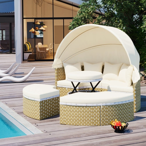 Patio Furniture Round Outdoor Sectional Sofa Set Rattan Daybed