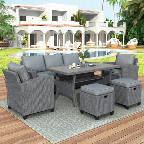 6-Piece Outdoor Rattan Wicker Set Patio Garden Backyard Sofa, Chair