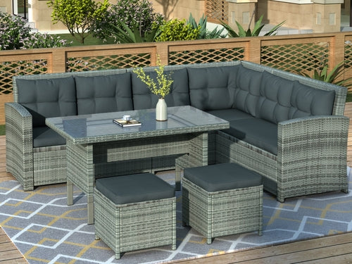 6-Piece Patio Furniture Set Outdoor Sectional Sofa with Glass Table