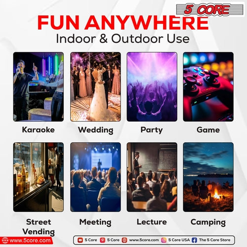 5Core Party Speaker Portable PA System 2 Wireless Mic Bluetooth Loud