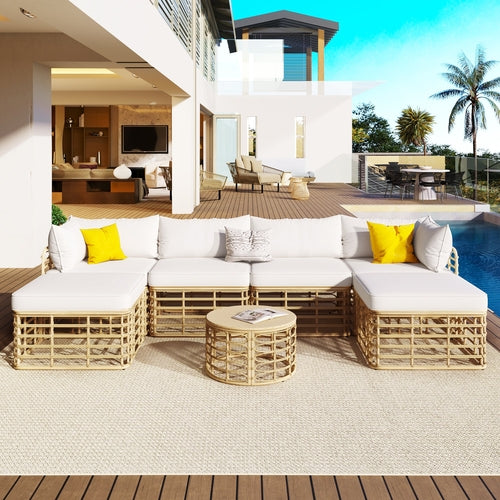 7 Pieces Outdoor Patio Furniture, All-Weather Rattan Sectional Sofa