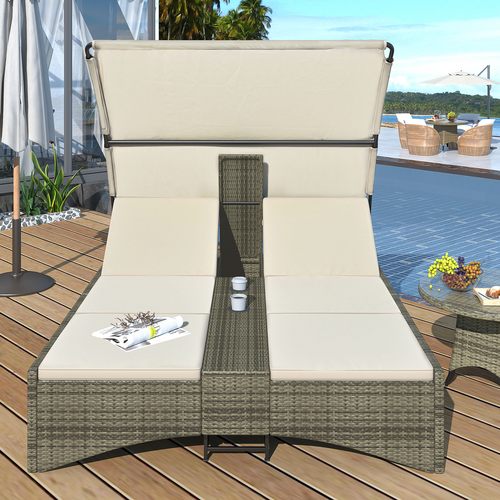 Patio Daybed Outdoor Daybed Outdoor Rattan Sun Lounger with Shelter