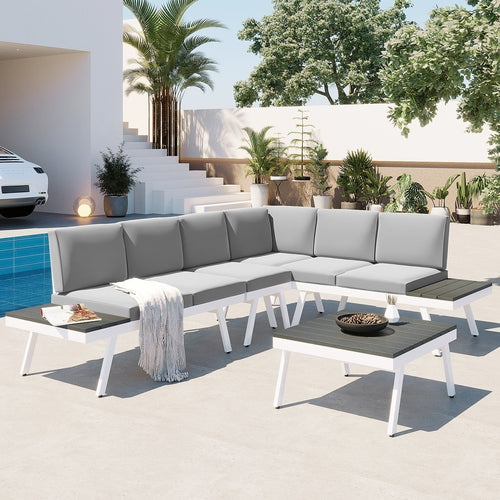 Industrial 5-Piece Aluminum Outdoor Patio Furniture Set, Modern Garden