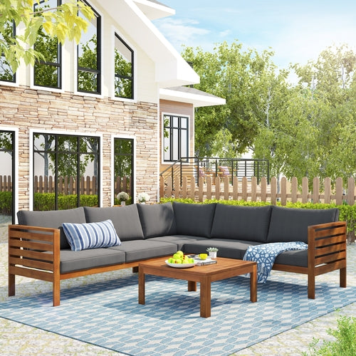 Wood Structure Outdoor Sofa Set with gray Cushions Exotic design