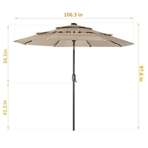 3 Tiers And 8 Ribs Outdoor Umbrella With 32 LED Lights