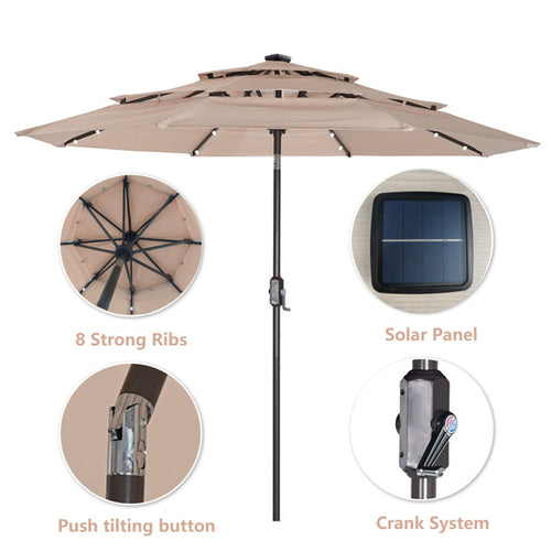 3 Tiers And 8 Ribs Outdoor Umbrella With 32 LED Lights