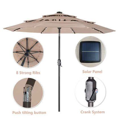 3 Tiers And 8 Ribs Outdoor Umbrella With 32 LED Lights