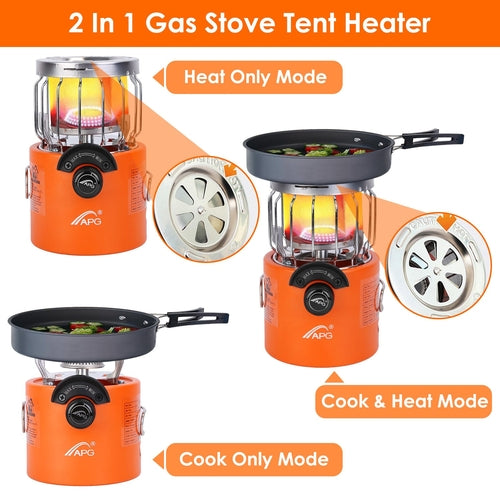 2000W 2 In 1 Camping Stove Tent Heater Outdoor Gas Stove Portable