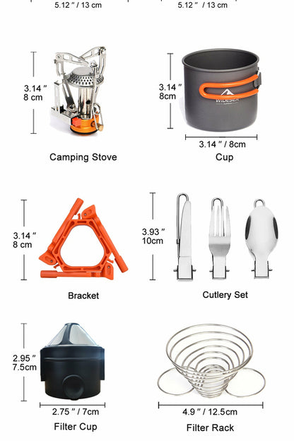 Camping Cookware Set Outdoor Tableware Equipment Supplies Burner Stove