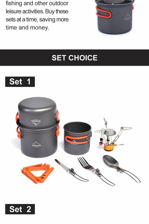 Camping Cookware Set Outdoor Tableware Equipment Supplies Burner Stove